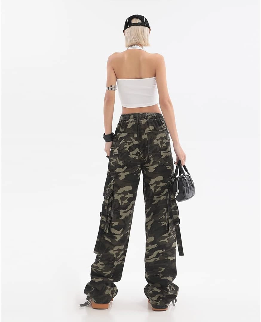 Women Cargo Pants Baggy Y2K Clothing Multi Pockets High Waist Loose Straight Leg Pants Vintage Grunge Aesthetic Clothes
