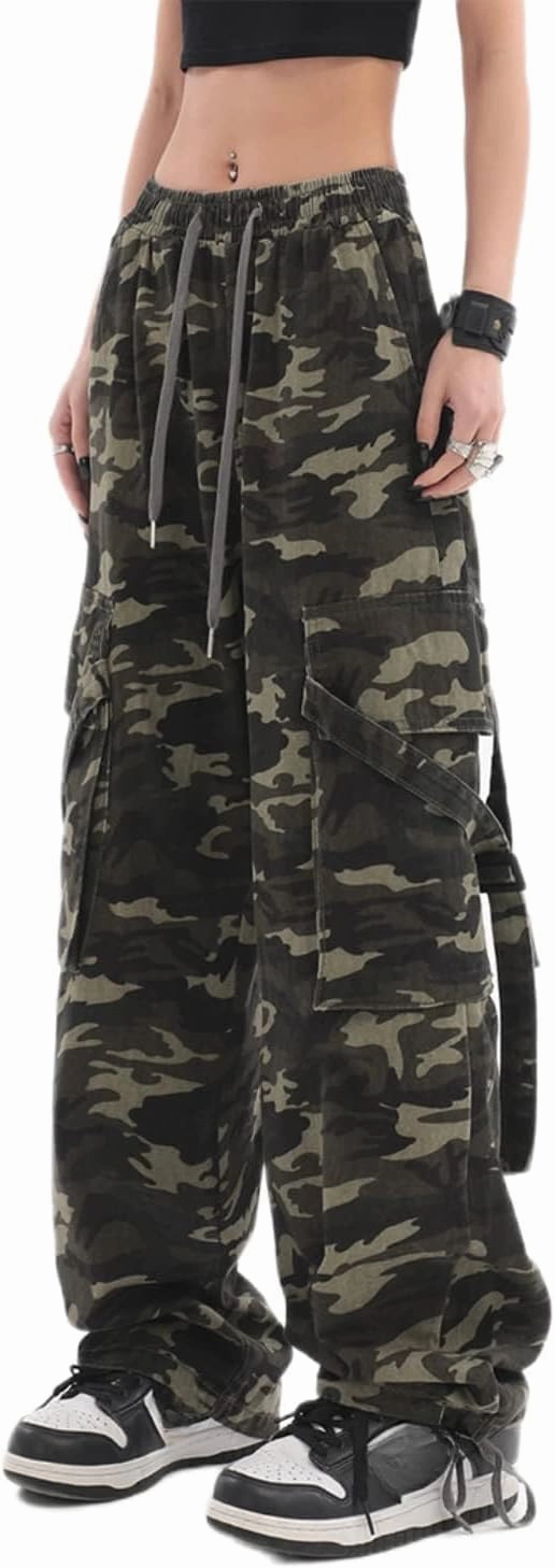 Women Cargo Pants Baggy Y2K Clothing Multi Pockets High Waist Loose Straight Leg Pants Vintage Grunge Aesthetic Clothes