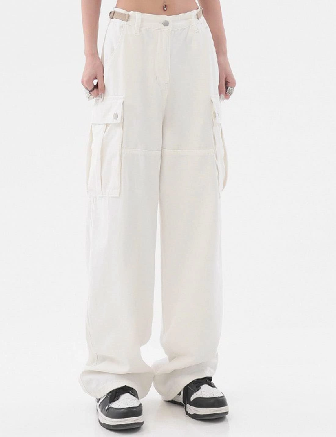 Women Cargo Pants Baggy Y2K Clothing Multi Pockets High Waist Loose Straight Leg Pants Vintage Grunge Aesthetic Clothes
