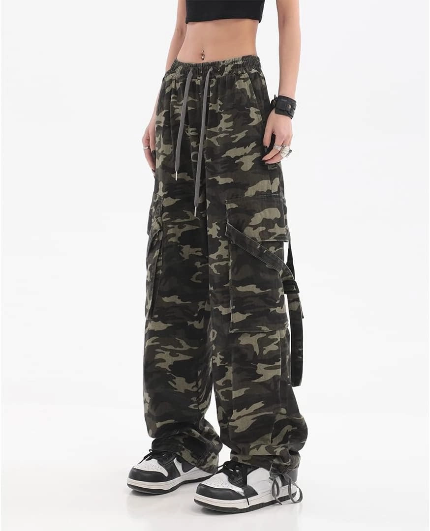 Women Cargo Pants Baggy Y2K Clothing Multi Pockets High Waist Loose Straight Leg Pants Vintage Grunge Aesthetic Clothes