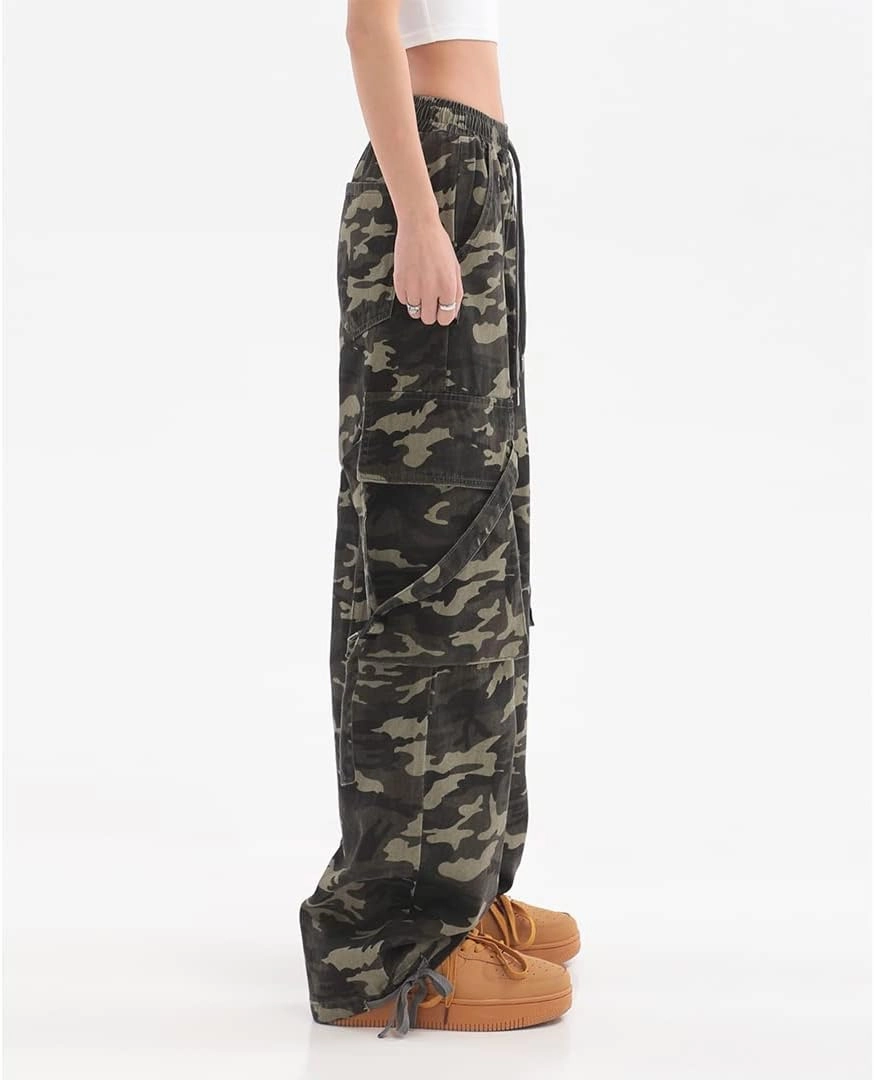 Women Cargo Pants Baggy Y2K Clothing Multi Pockets High Waist Loose Straight Leg Pants Vintage Grunge Aesthetic Clothes