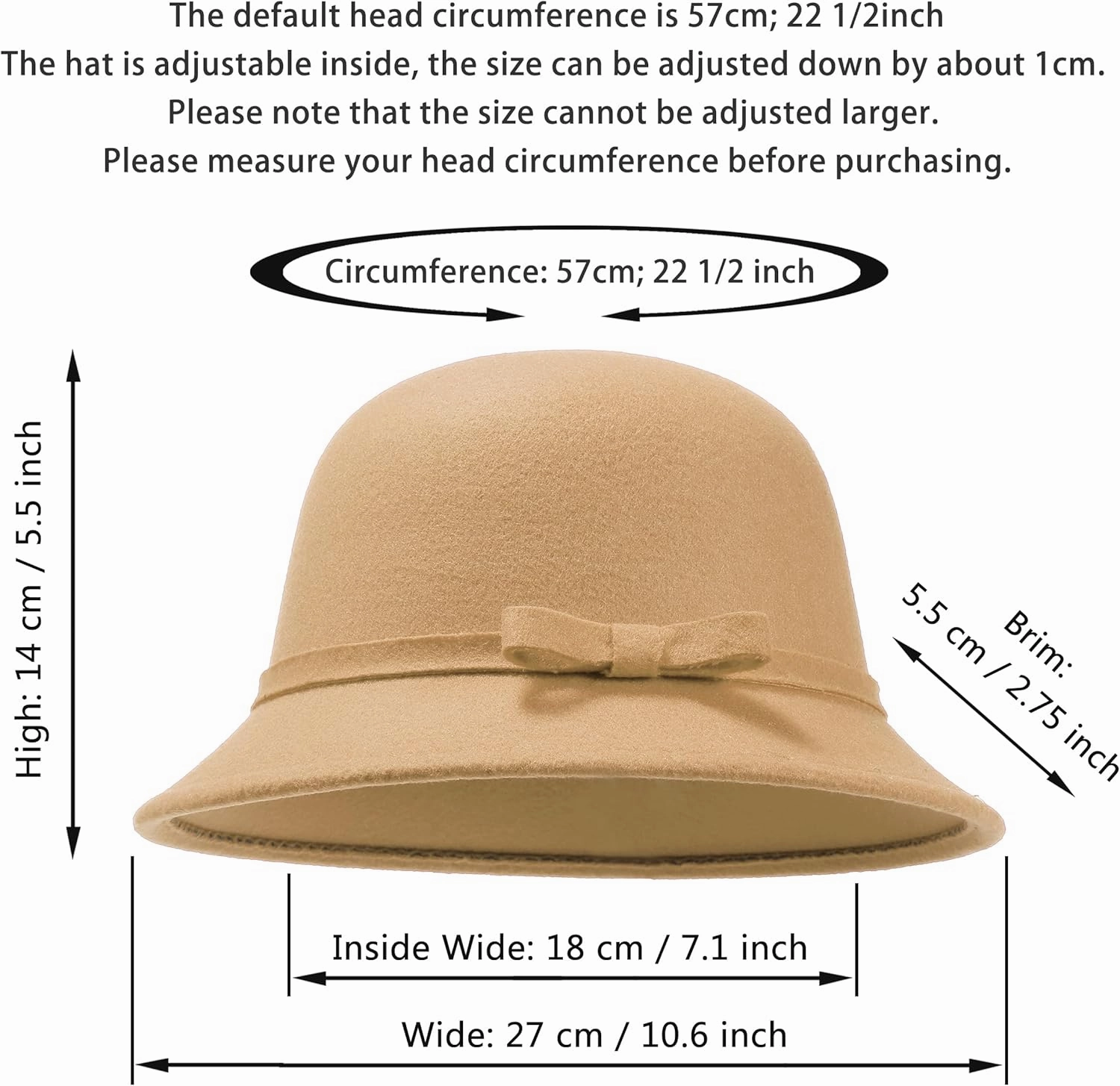 Women Felt Hat, Bucket Hat, Adjustable Vintage Bowler Suede Wool Hat with Bowknot