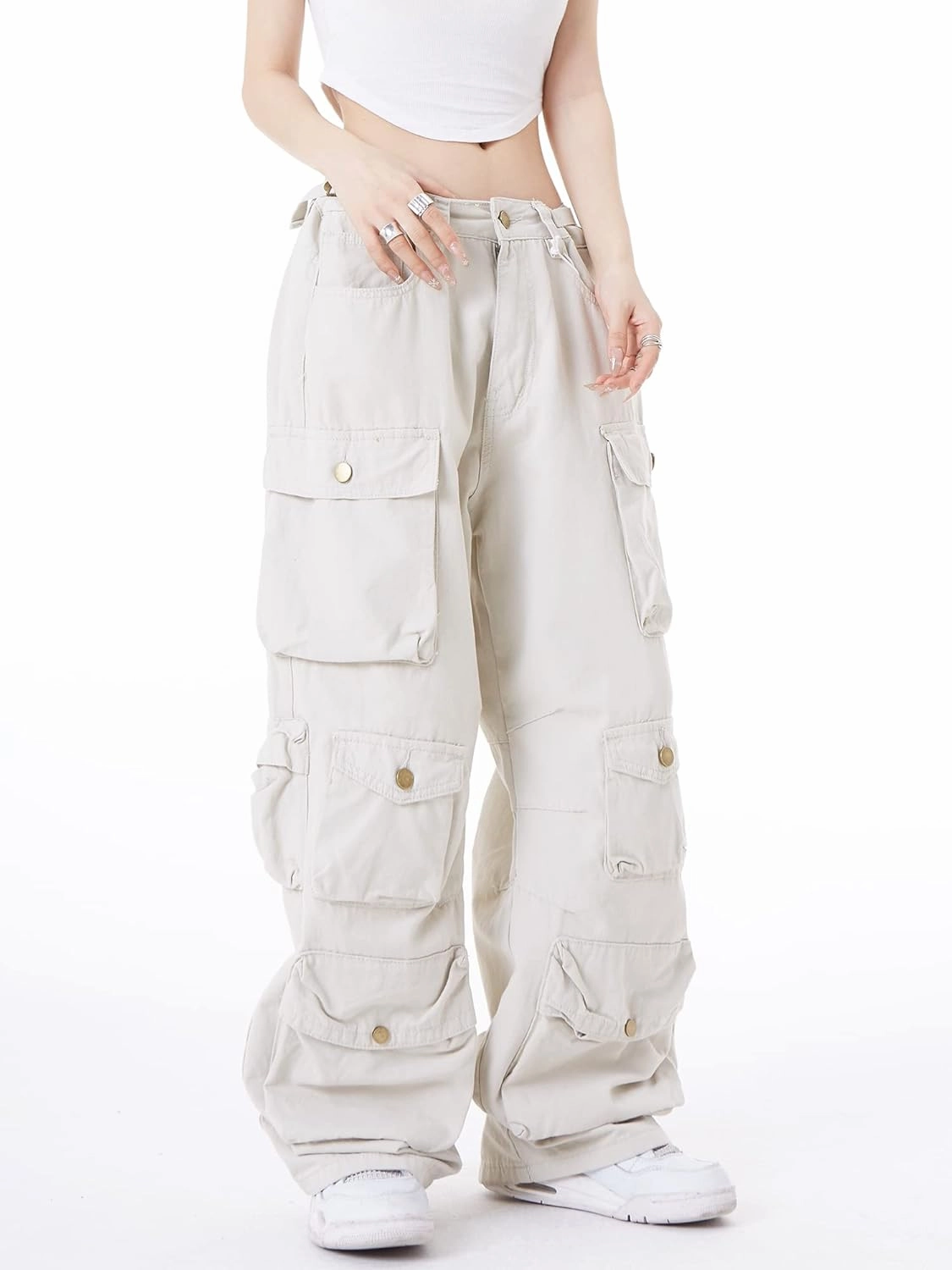 Women's Baggy Cargo Pants Y2K Clothing Multi-Pocket Relaxed Fit Jeans Fairy Grunge Clothes Alt Emo Streetwear