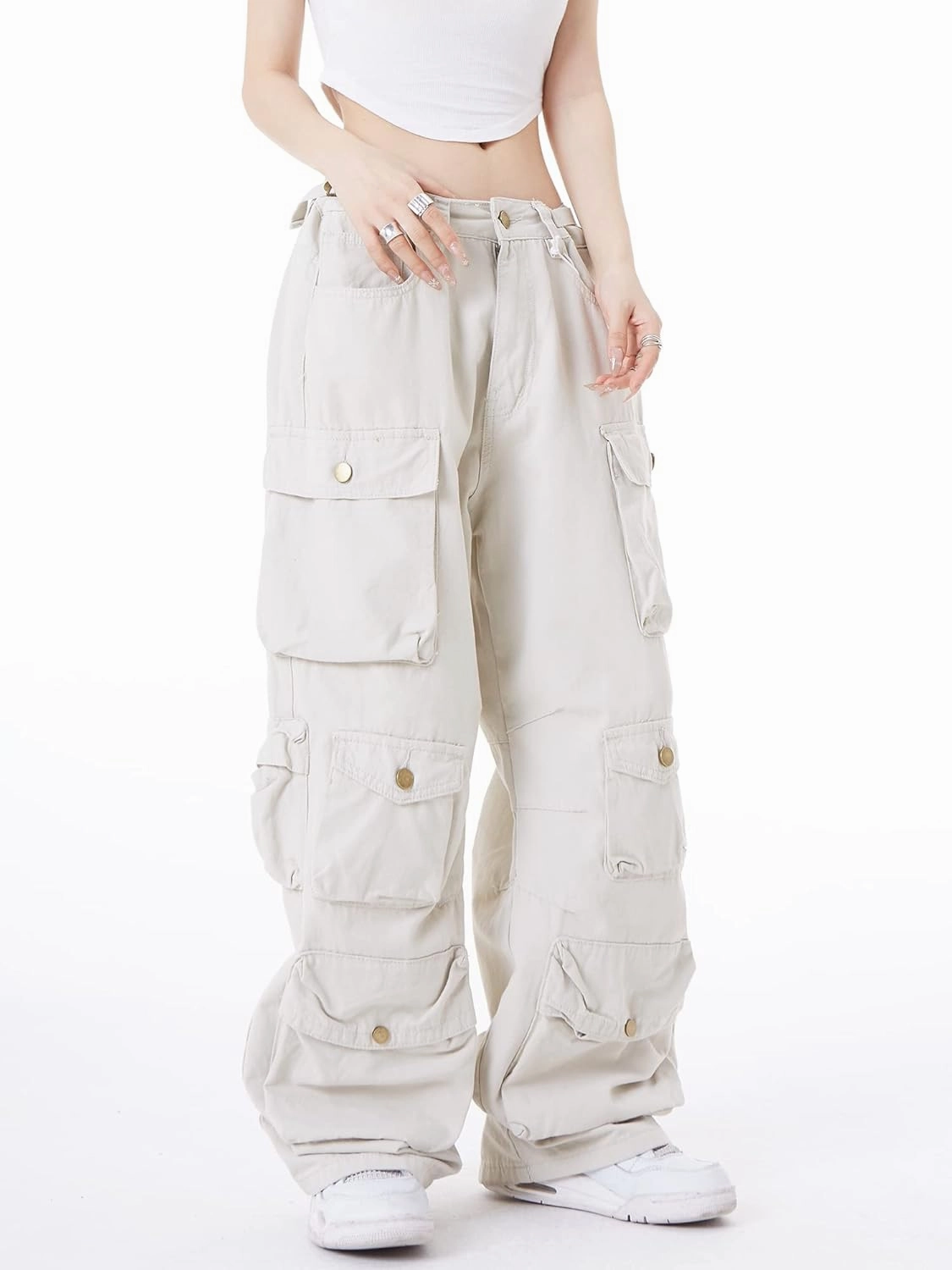 Women's Baggy Cargo Pants Y2K Clothing Multi-Pocket Relaxed Fit Jeans Fairy Grunge Clothes Alt Emo Streetwear
