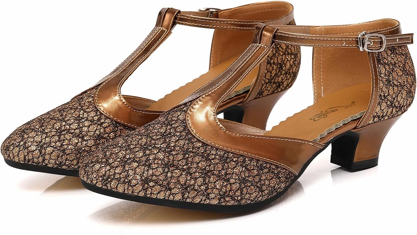 Women's Glitter Dance Shoes Flapper Gatsby 1920s Shoes Latin Tango Salsa Ballroom Heels