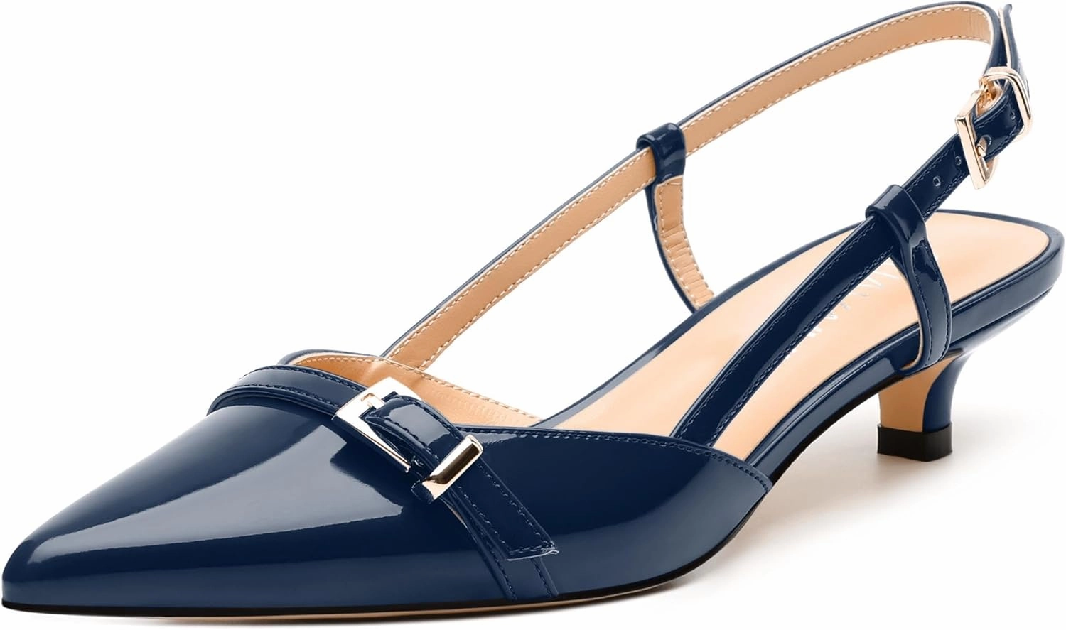 Women's Pumps, Closed Pointed Toe Slingback Heels, Ankle Strap Buckle Fashion Kitten Heel Shoes for Women Dress Party Wedding