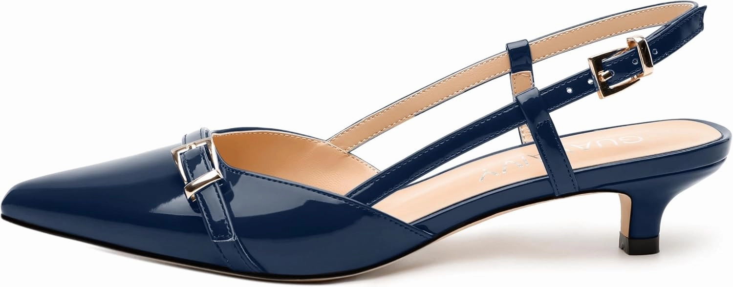 Women's Pumps, Closed Pointed Toe Slingback Heels, Ankle Strap Buckle Fashion Kitten Heel Shoes for Women Dress Party Wedding