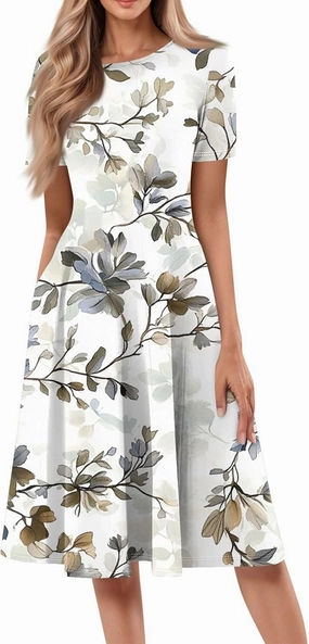 Women's Short Sleeve Swing Midi Dress 2025 Summer Casual Loose Vacation Dresses