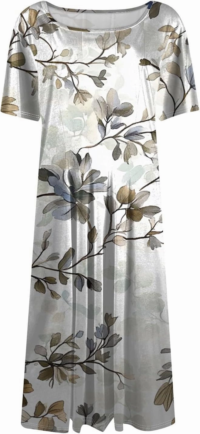 Women's Short Sleeve Swing Midi Dress 2025 Summer Casual Loose Vacation Dresses