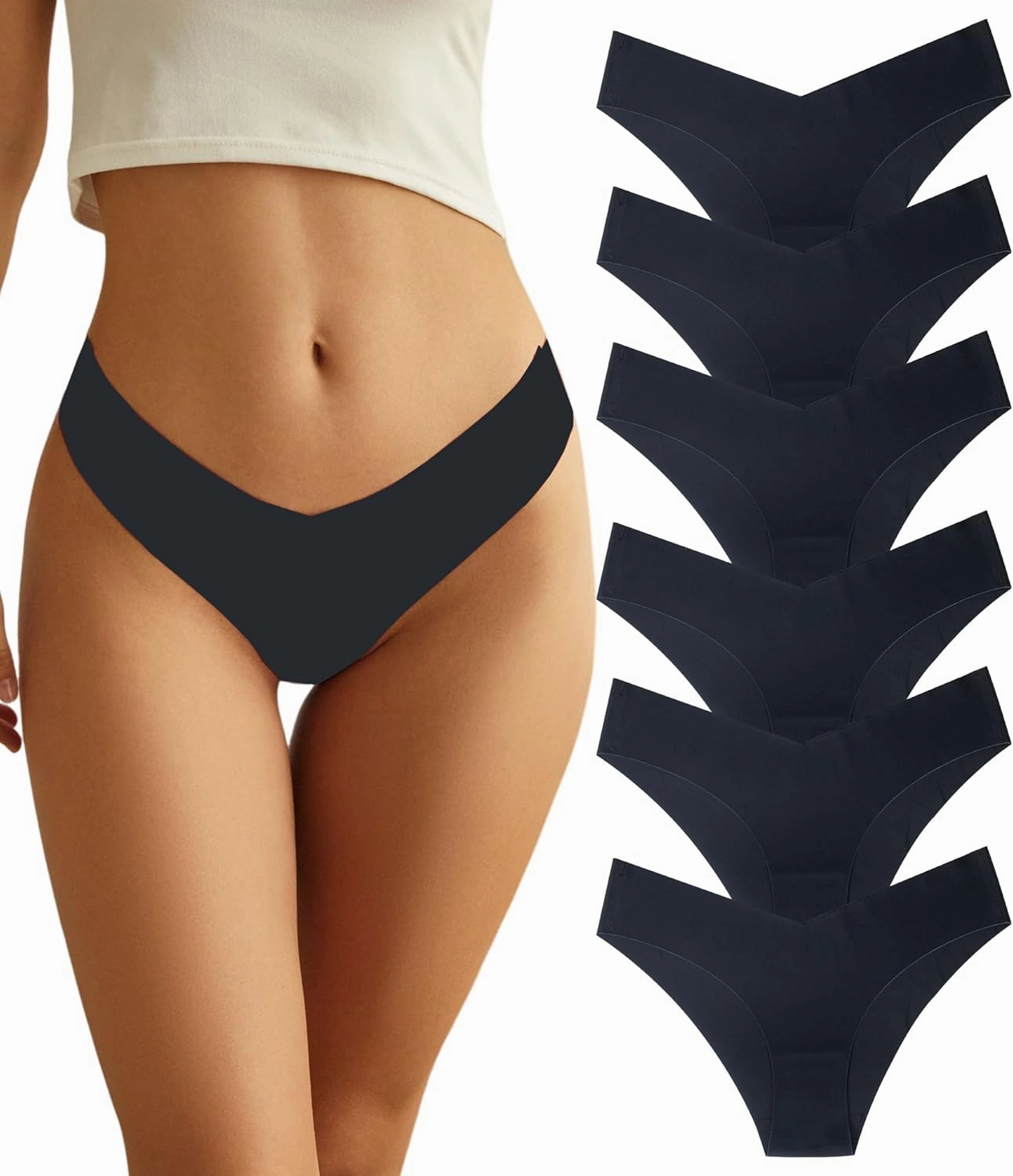 Women Seamless Underwear Soft No Show Stretch Bikini Invisibles Hipster V Cut Panties 6 pack