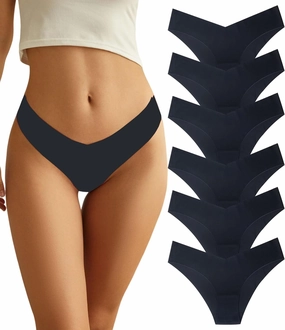 Women Seamless Underwear Soft No Show Stretch Bikini Invisibles Hipster V Cut Panties 6 pack
