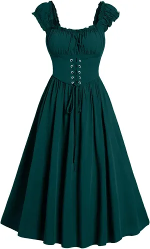 Womens Corset Dress Cap Sleeve Renaissance Dress Women Square Neck Gown Cottagecore Corset Dress Ruffle Maxi Dress