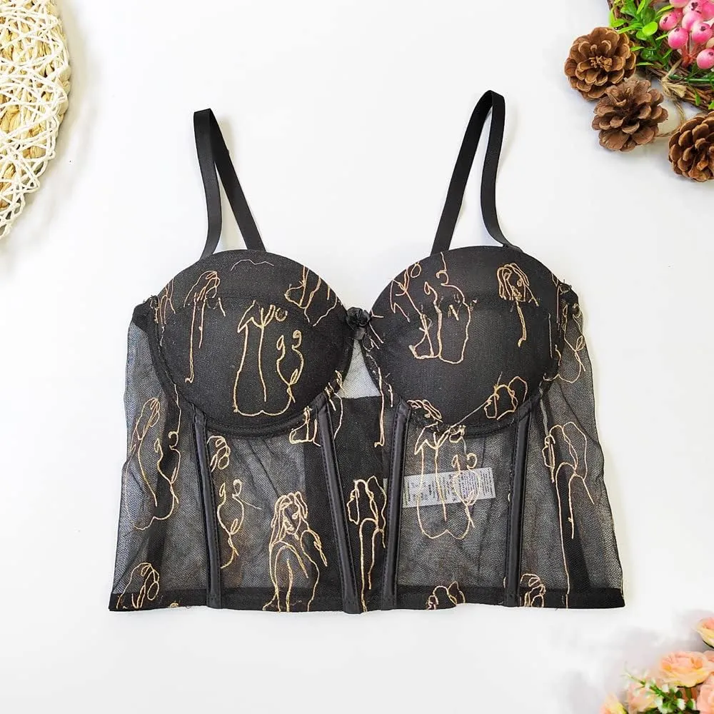 Women's Floral Print Sleeveless Spaghetti Strap Bustier Corset Crop Top Padded Push Up Going Out Tops