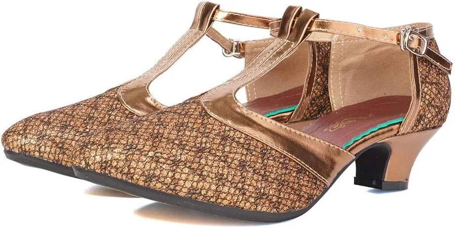 Women's Glitter Dance Shoes Flapper Gatsby 1920s Shoes Latin Tango Salsa Ballroom Heels