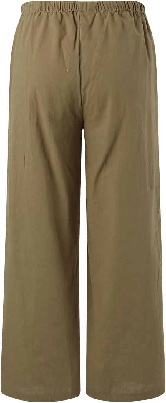 Women's Linen Pants 2025 Summer Loose High Waist Oversized Wide Leg Joggers Palazzo Pant Trousers with Pockets