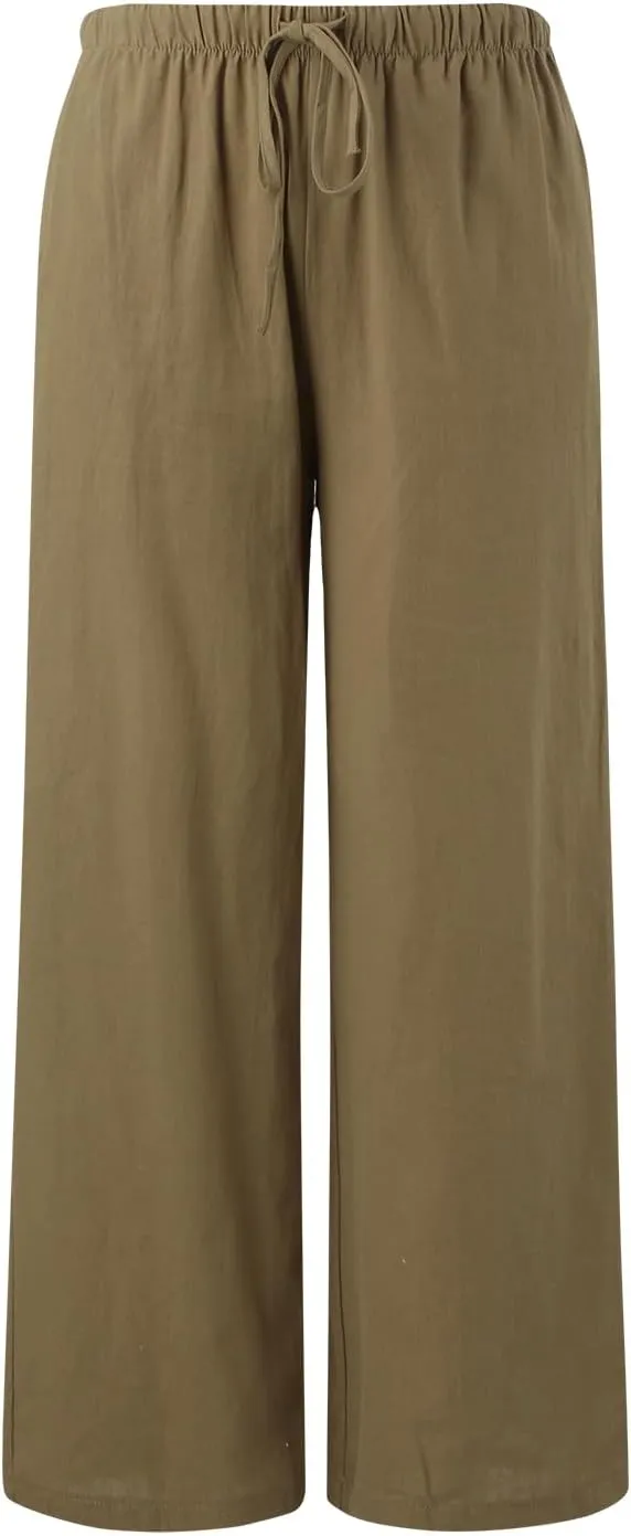 Women's Linen Pants 2025 Summer Loose High Waist Oversized Wide Leg Joggers Palazzo Pant Trousers with Pockets