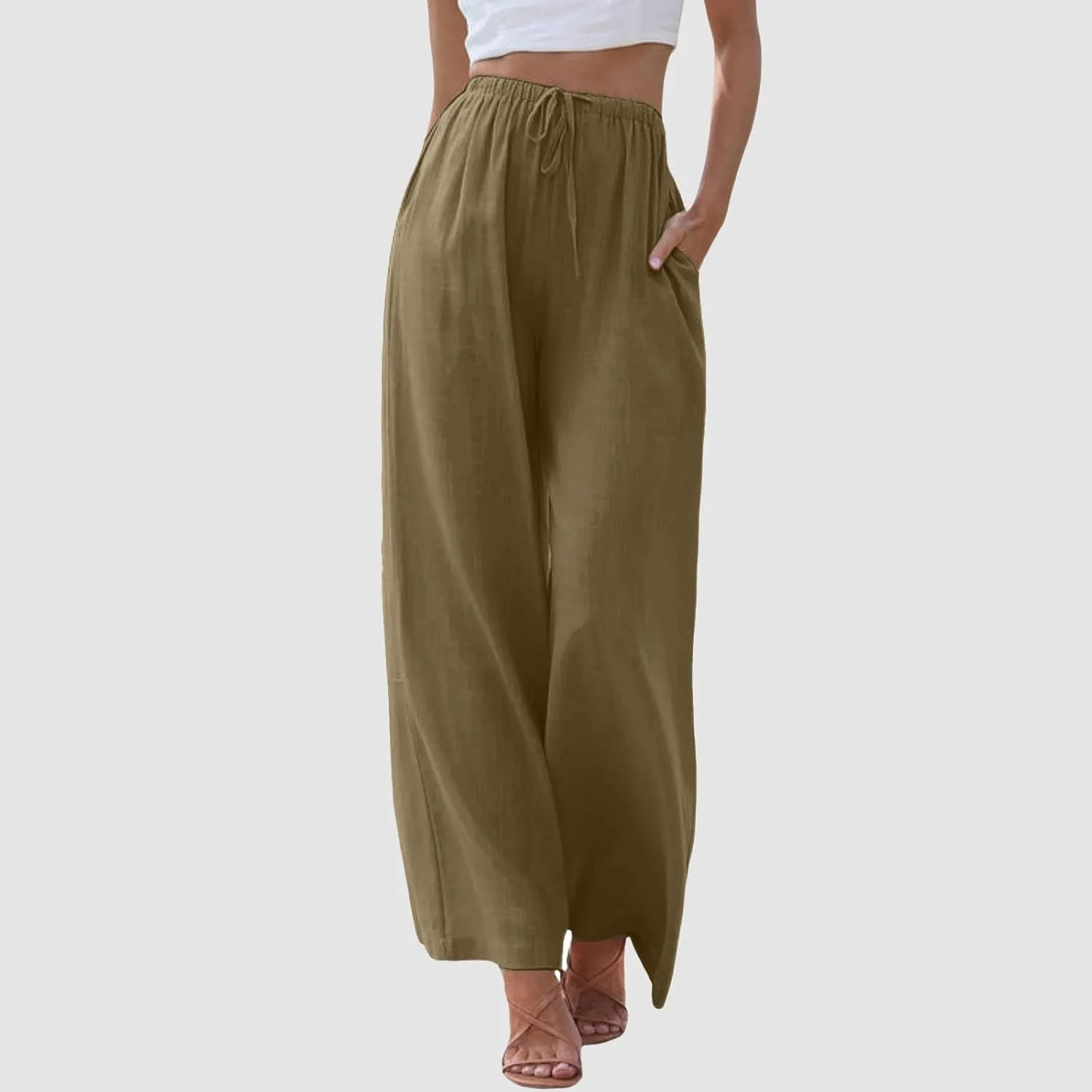 Women's Linen Pants 2025 Summer Loose High Waist Oversized Wide Leg Joggers Palazzo Pant Trousers with Pockets