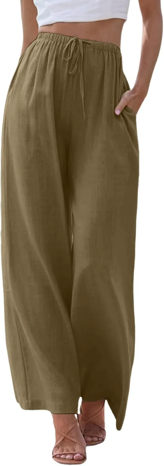 Women's Linen Pants 2025 Summer Loose High Waist Oversized Wide Leg Joggers Palazzo Pant Trousers with Pockets