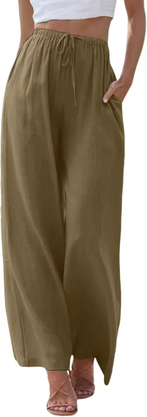 Women's Linen Pants 2025 Summer Loose High Waist Oversized Wide Leg Joggers Palazzo Pant Trousers with Pockets