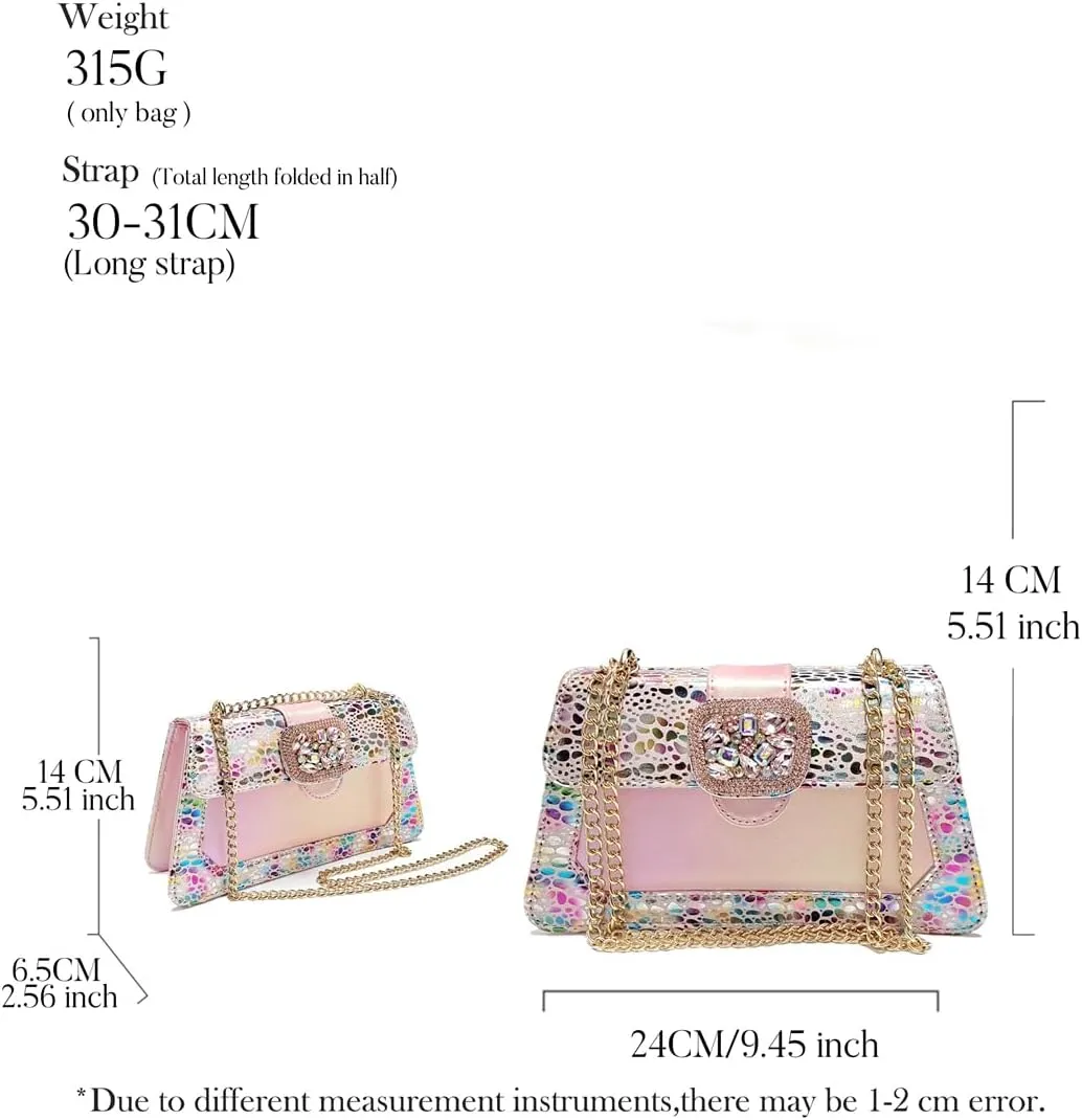 Women’S Pink Elegant High Heels and Bag Set with Peep Toe and Crystal Decoration