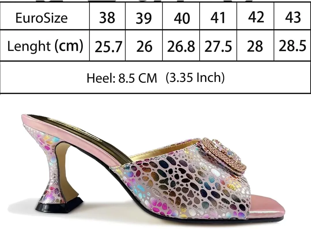 Women’S Pink Elegant High Heels and Bag Set with Peep Toe and Crystal Decoration