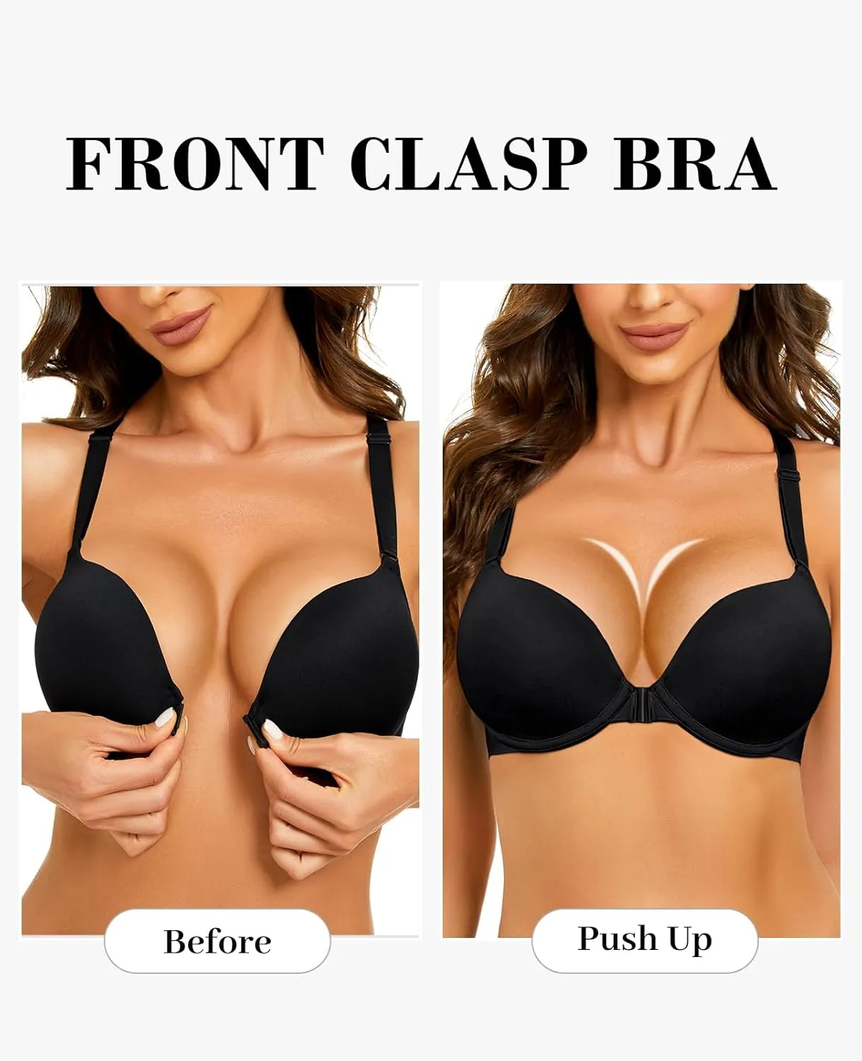 Women's Push Up Racerback Bra Front Closure Thick Padded Seamless Criss-Cross Back Underwire Bra Add Two Cup