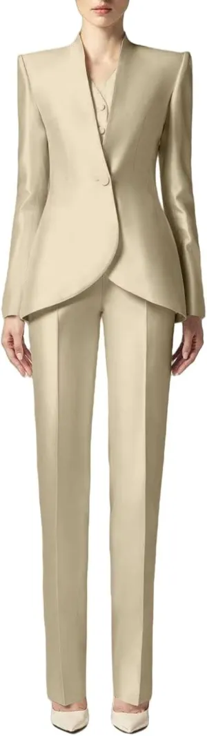 Women's Shiny Satin Suit 3 Piece Slim Fit Set Formal Jacket Pants Vest Sets for Women Suits Dinner