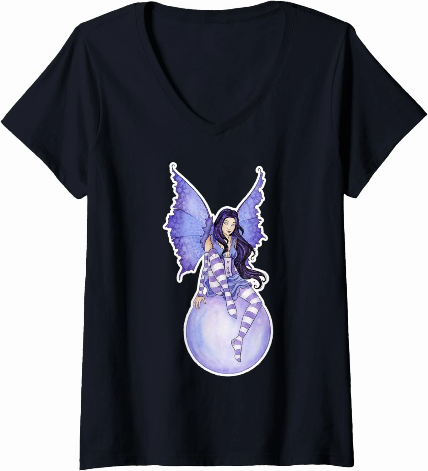 Womens Amy Brown Bubble Rider Fairy V-Neck T-Shirt
