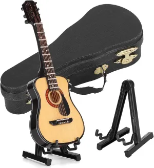 Wooden Miniature Guitar with Stand and Case, 5.9in Black Mini Guitar Model Guitar Figurine Mini Guitar Toy for Birthday Gift Home Decor