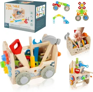Wooden Play Tool Set for Kids 3 4 5 Year Old, 51 PCS Educational STEM Open Ended Toys Toddler Montessori Toy Construction Learning Activities Gifts for Boys Girls