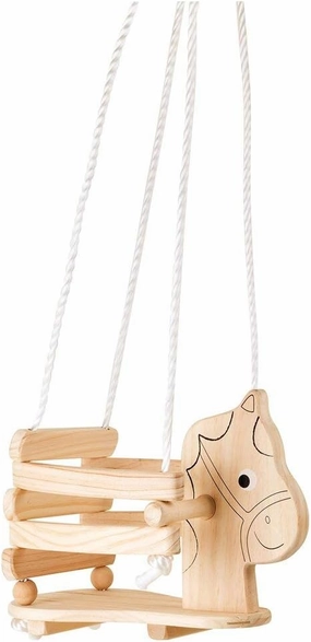 wooden toys Small Foot Wooden Toys Children's Horse Swing Made of Wood, with Border & Handles for Independent Sitting Designed for Children 2 , Multicolor (4774)