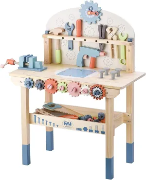 Workbench Wooden,Tool Bench for Kids Toy Play -Tool Bench Workshop Workbench with Tools Set Wooden Construction Bench Toy for 3 4 5 Year Old Boys Girls