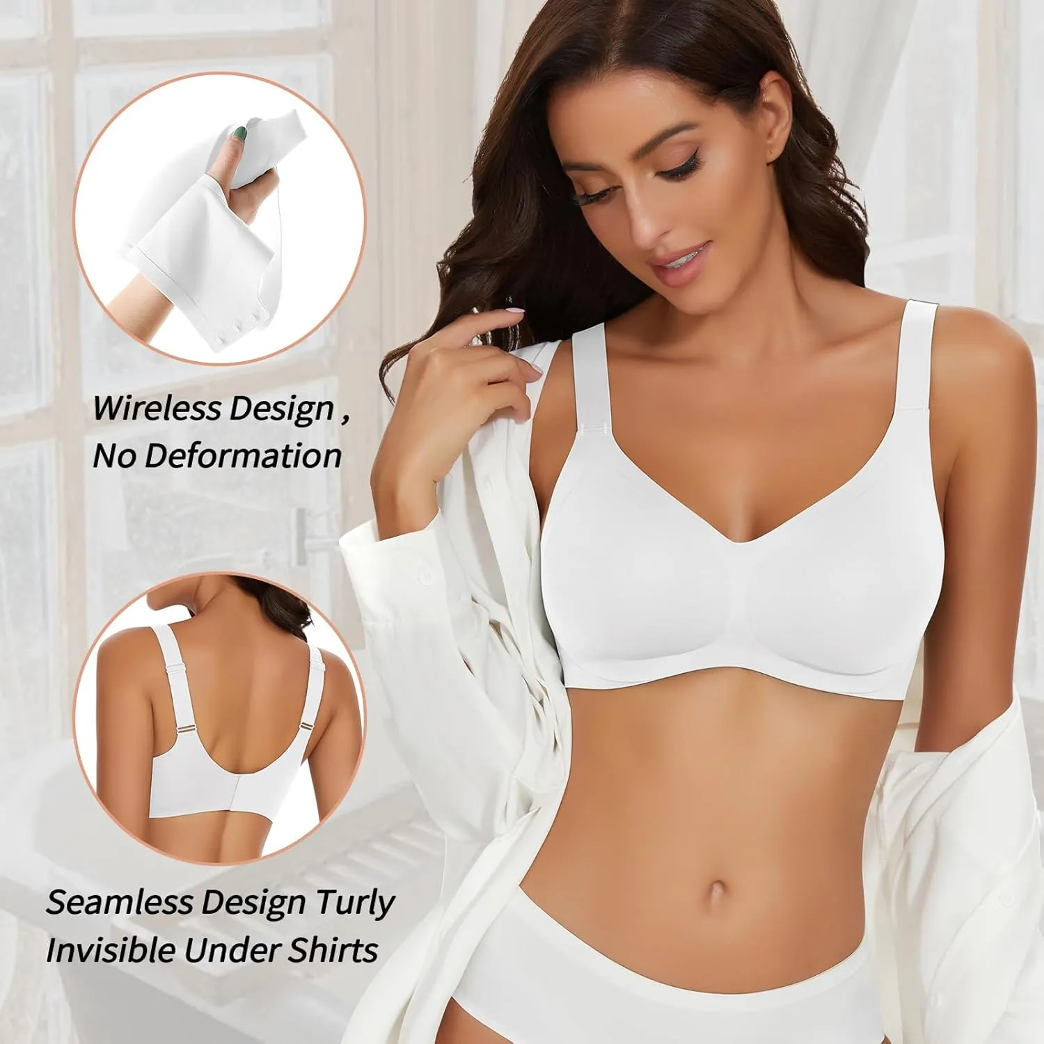 WOWENY Wireless Push Up Bras for Women Comfortable Seamless Bralettes Adjustable V Padded Everyday Bra with Support