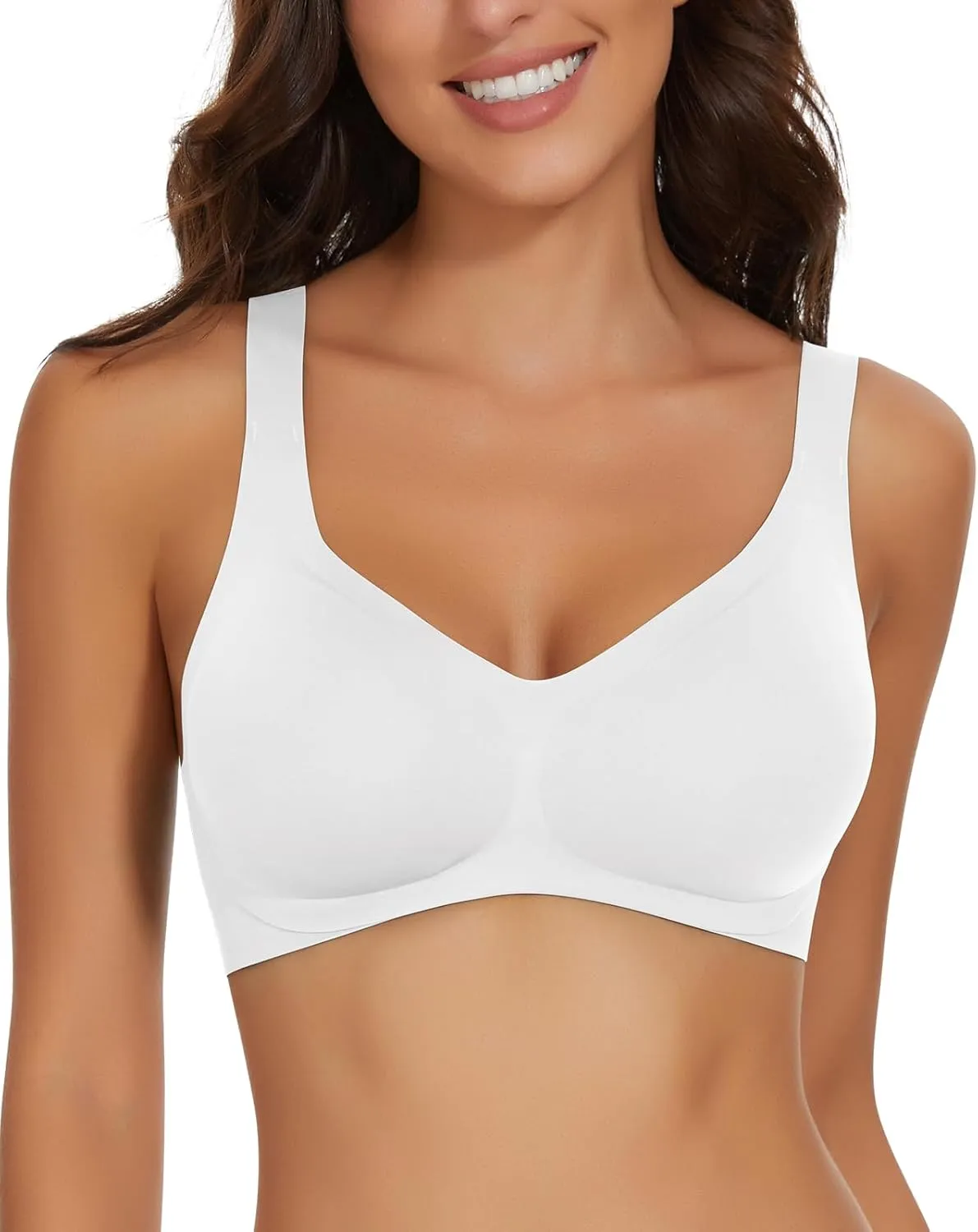 WOWENY Wireless Push Up Bras for Women Comfortable Seamless Bralettes Adjustable V Padded Everyday Bra with Support