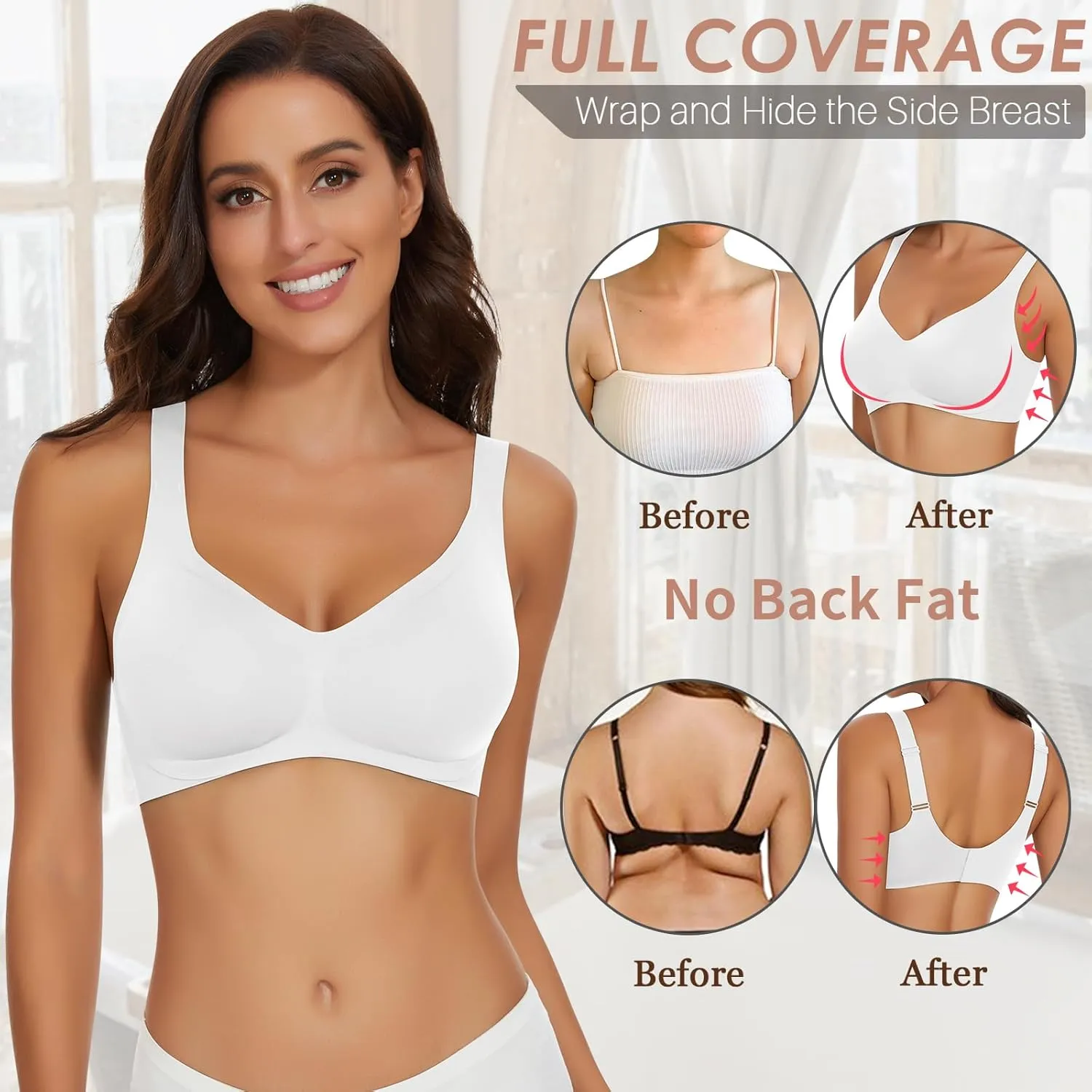 WOWENY Wireless Push Up Bras for Women Comfortable Seamless Bralettes Adjustable V Padded Everyday Bra with Support