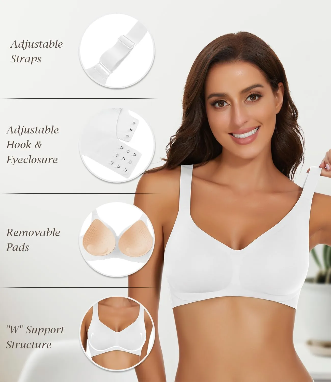 WOWENY Wireless Push Up Bras for Women Comfortable Seamless Bralettes Adjustable V Padded Everyday Bra with Support