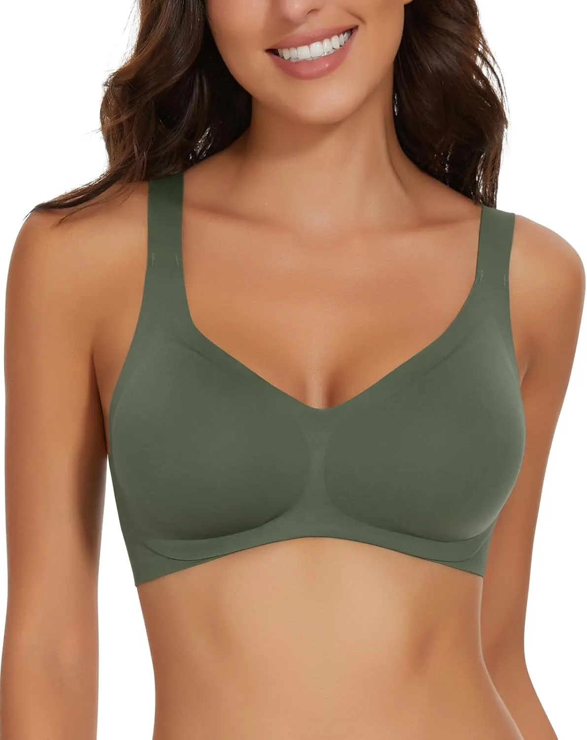 WOWENY Wireless Push Up Bras for Women Comfortable Seamless Bralettes Adjustable V Padded Everyday Bra with Support
