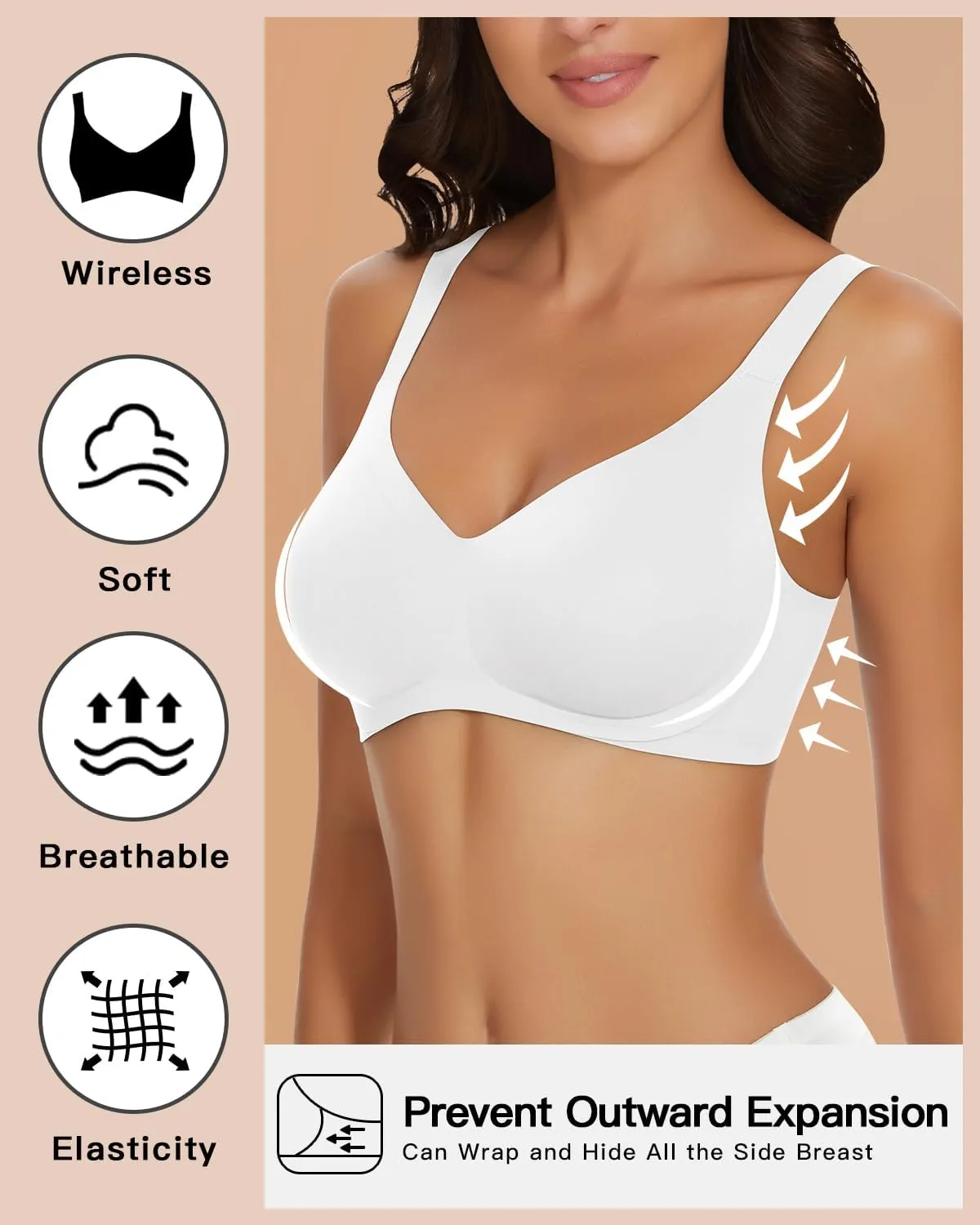 WOWENY Wireless Push Up Bras for Women Comfortable Seamless Bralettes Adjustable V Padded Everyday Bra with Support