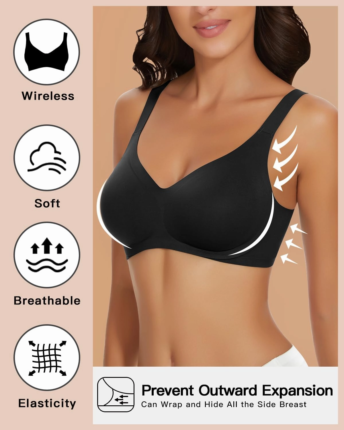 WOWENY Wireless Push Up Bras for Women Comfortable Seamless Bralettes Adjustable V Padded Everyday Bra with Support
