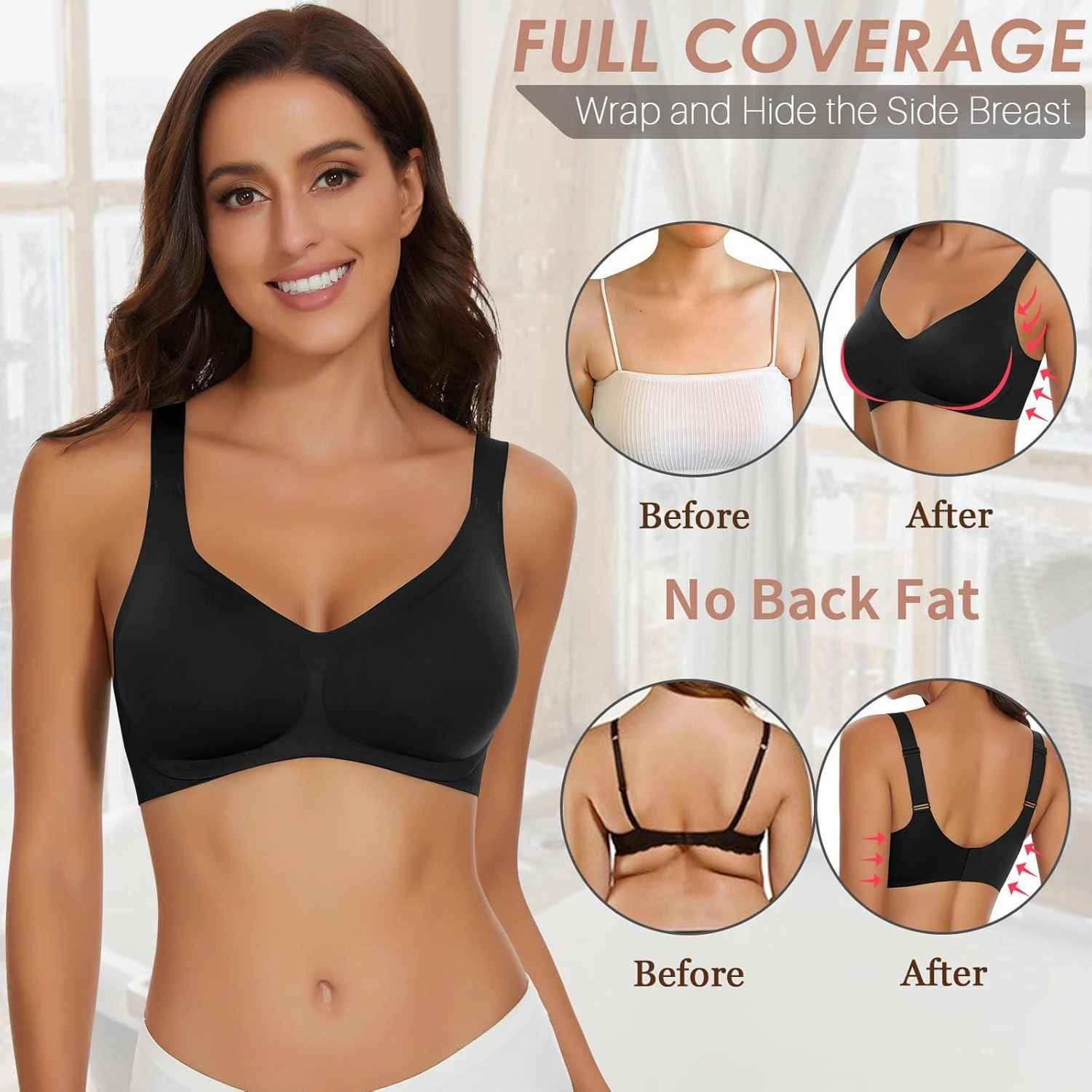 WOWENY Wireless Push Up Bras for Women Comfortable Seamless Bralettes Adjustable V Padded Everyday Bra with Support