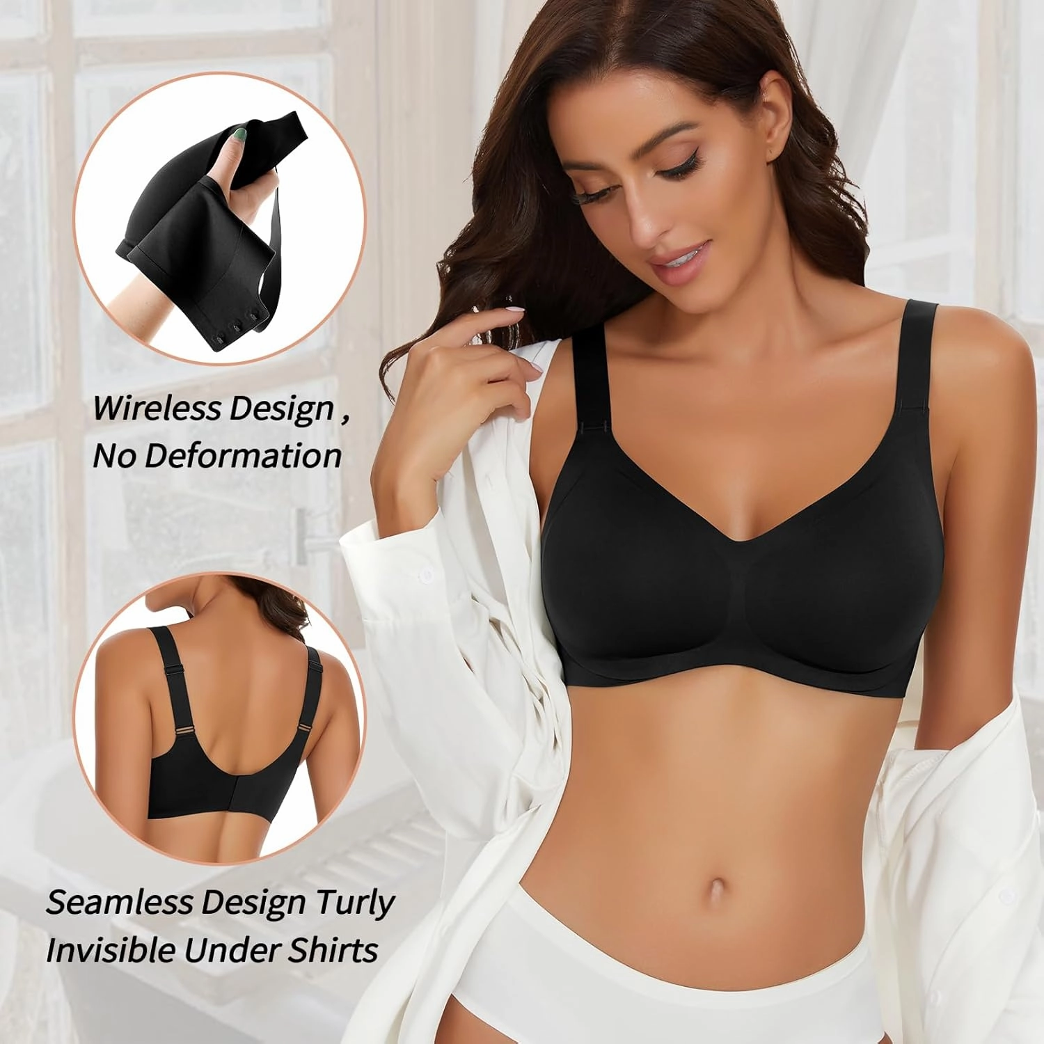WOWENY Wireless Push Up Bras for Women Comfortable Seamless Bralettes Adjustable V Padded Everyday Bra with Support