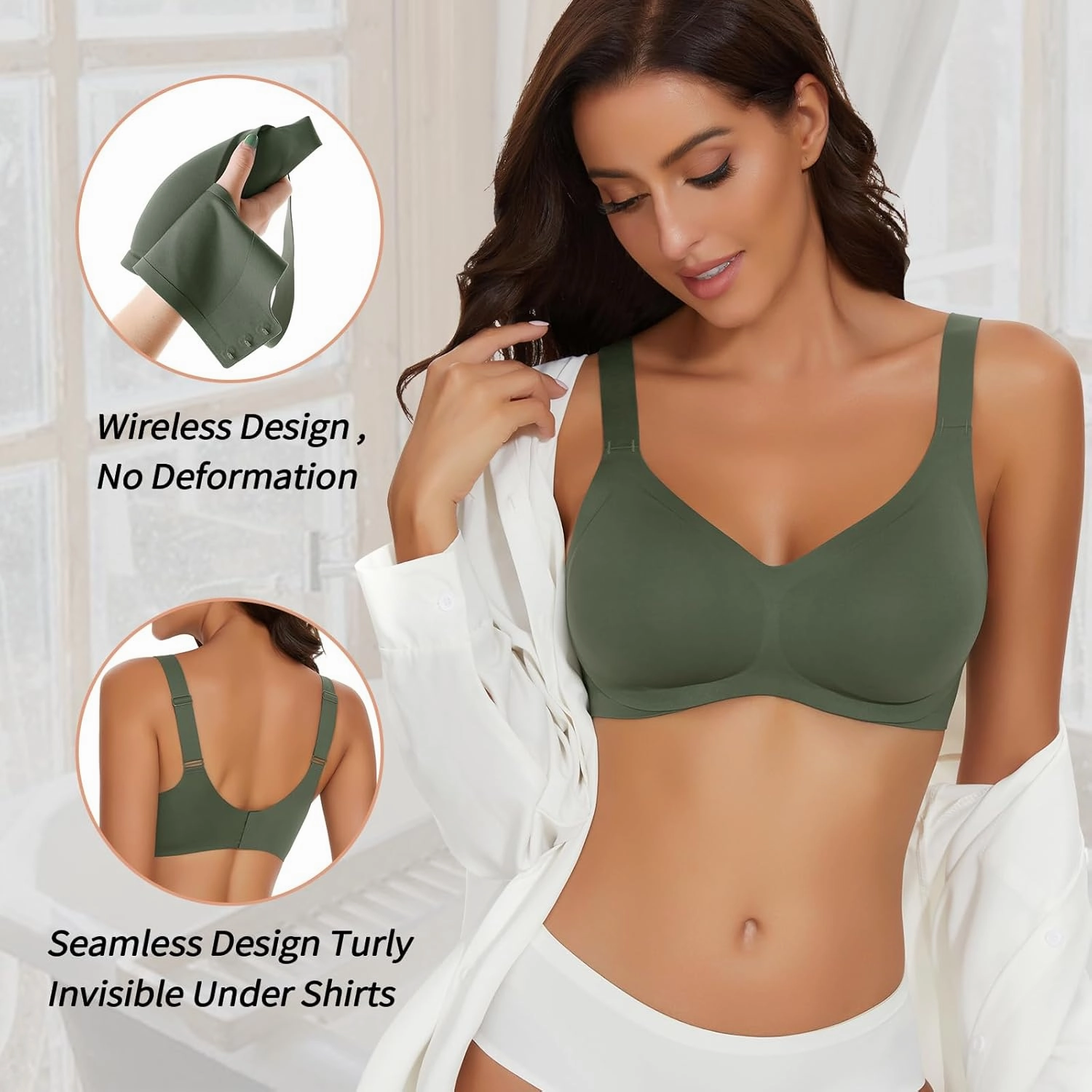 WOWENY Wireless Push Up Bras for Women Comfortable Seamless Bralettes Adjustable V Padded Everyday Bra with Support
