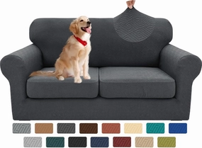XINEAGE 2025 New 3 Pieces Couch Covers for 2 Cushion Sofa Super Stretch Loveseat Slipcover Pet Dog Universal Slip Cover Anti Slip Love Seat Furniture Protector (Dark Gray, 55"-69")