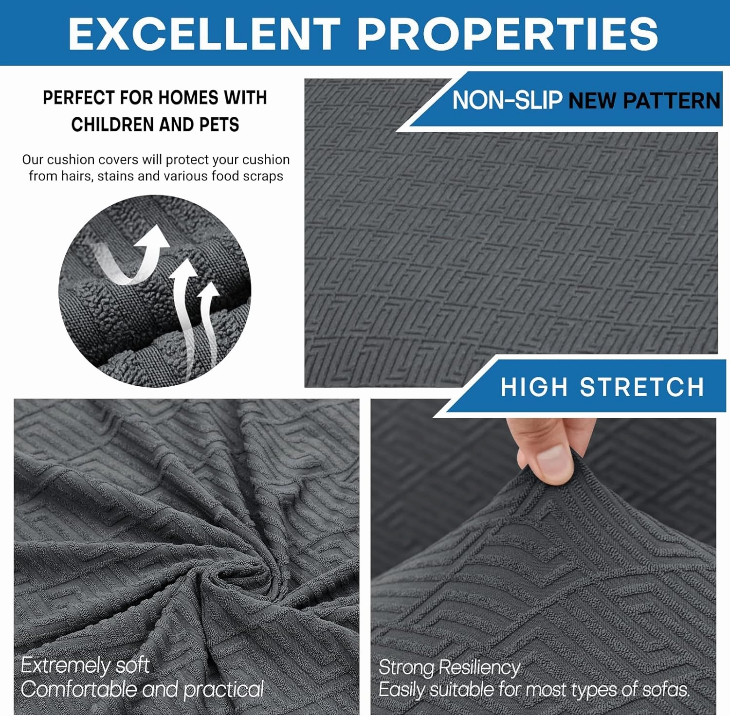 XINEAGE 2025 New 3 Pieces Couch Covers for 2 Cushion Sofa Super Stretch Loveseat Slipcover Pet Dog Universal Slip Cover Anti Slip Love Seat Furniture Protector (Dark Gray, 55"-69")