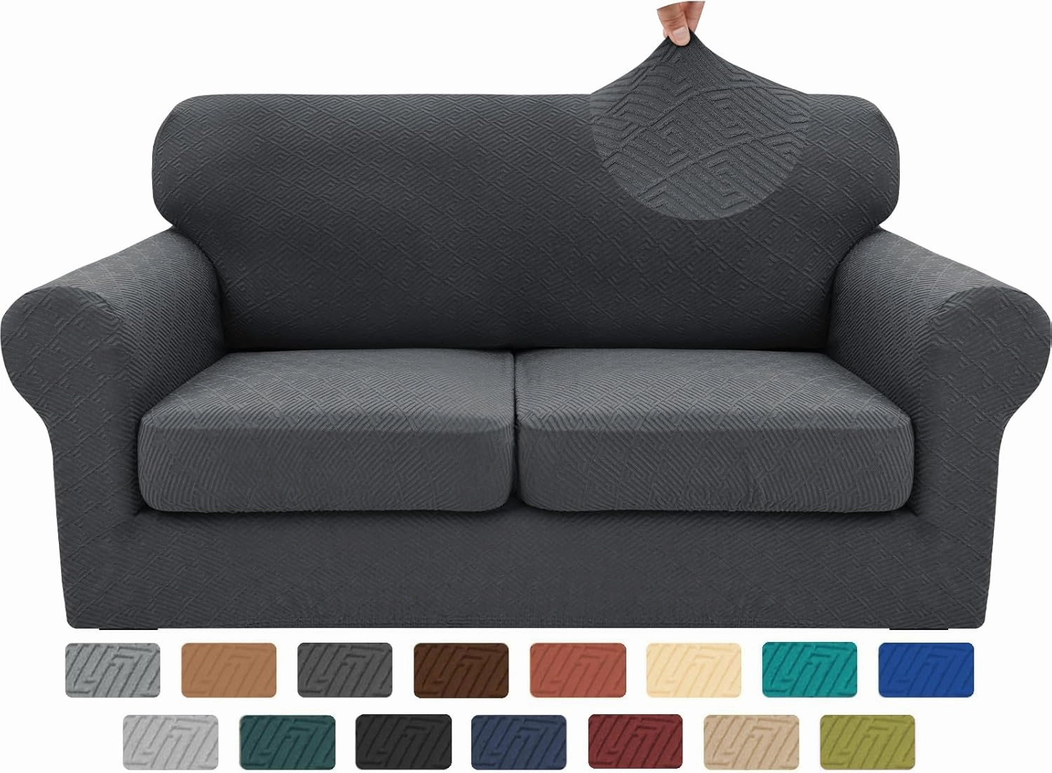 XINEAGE 2025 New 3 Pieces Couch Covers for 2 Cushion Sofa Super Stretch Loveseat Slipcover Pet Dog Universal Slip Cover Anti Slip Love Seat Furniture Protector (Dark Gray, 55"-69")