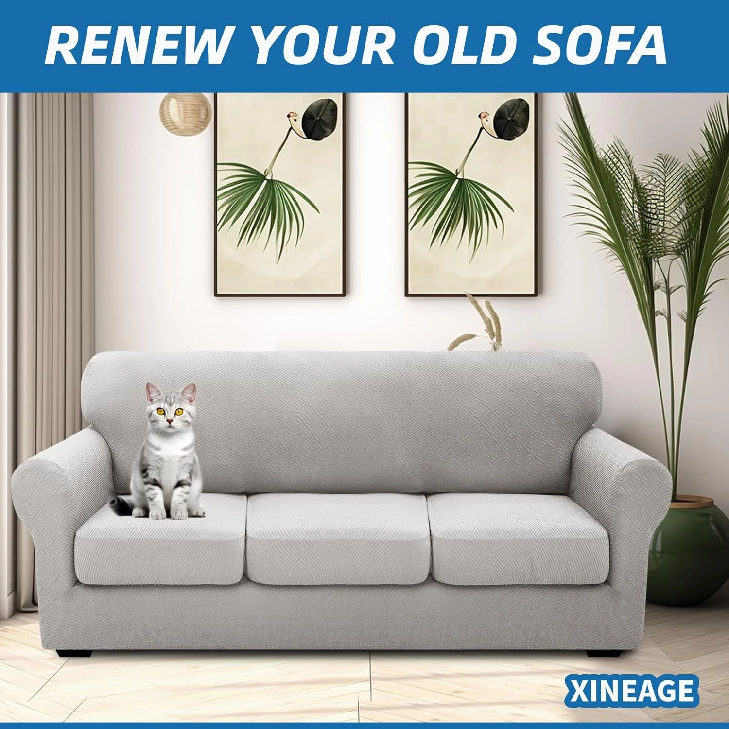 XINEAGE 2025 New 4 Pieces Couch Covers for 3 Cushion Couch Super Stretch Thick Soft Sofa Cover Anti Slip Sofa Slipcover Dogs Cats Furniture Protector (Silver Grey, 71"-91")