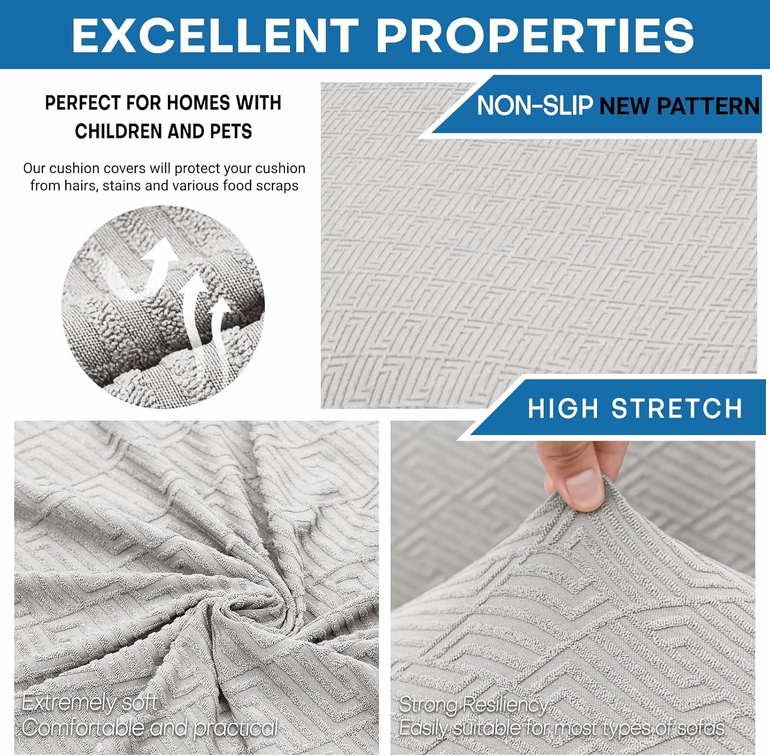 XINEAGE 2025 New 4 Pieces Couch Covers for 3 Cushion Couch Super Stretch Thick Soft Sofa Cover Anti Slip Sofa Slipcover Dogs Cats Furniture Protector (Silver Grey, 71"-91")