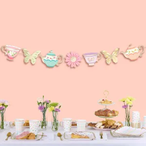 xo, Fetti Tea Party Gold Foil Banner - 5 Ft. | Fun Partea Flower Birthday Decorations, Butterfly Garden Party Baby Shower Supplies, Easter Photobooth Backdrop, Mother's Day