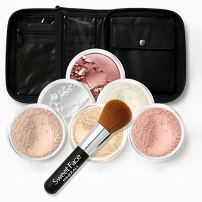 XXL KIT BRUSH & CASE (LIGHT) Full Size Mineral Makeup Set Bare Face Matte Powder Foundation Cover