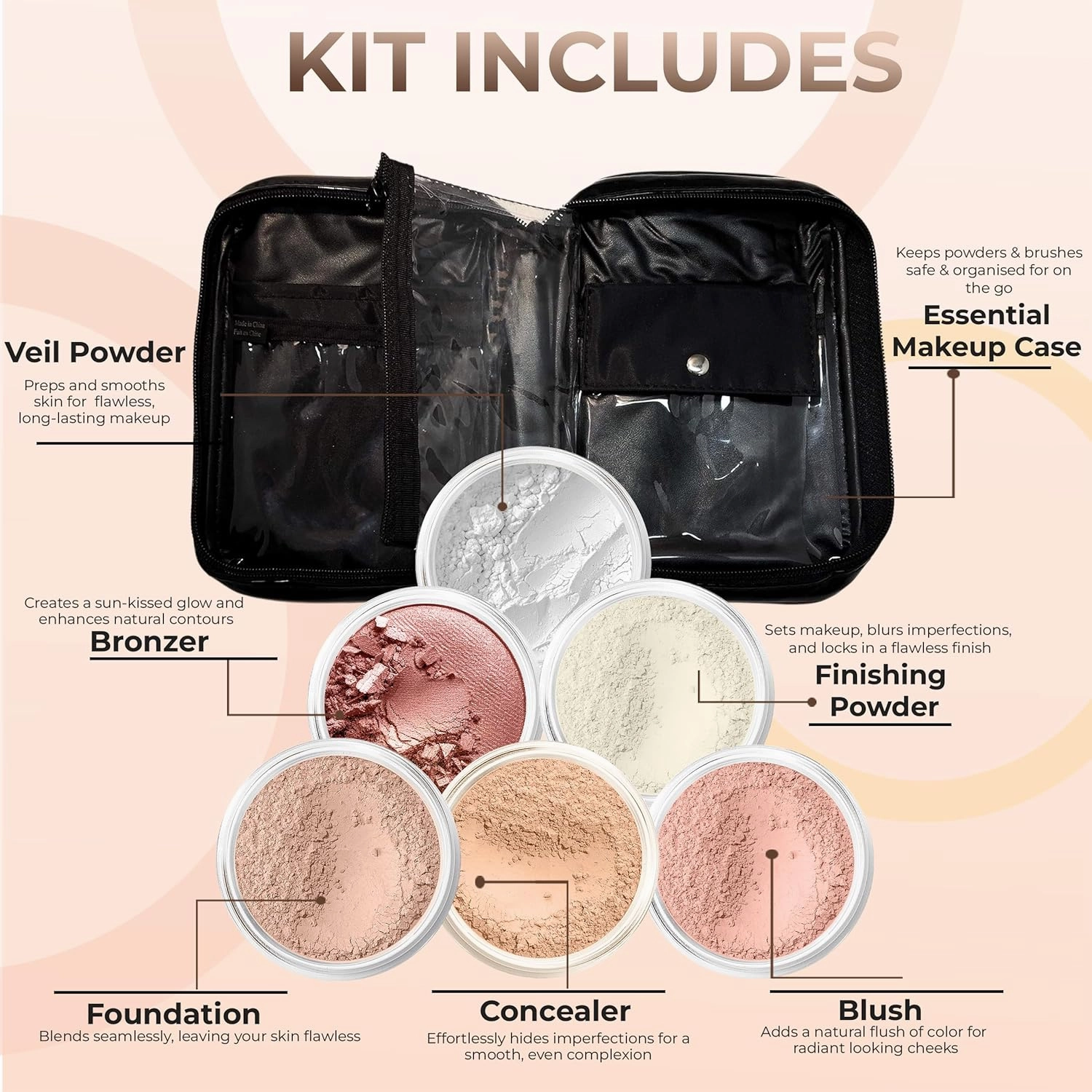 XXL KIT with CASE (LT TAN) Mineral Makeup Set Bare Face Matte Powder Foundation